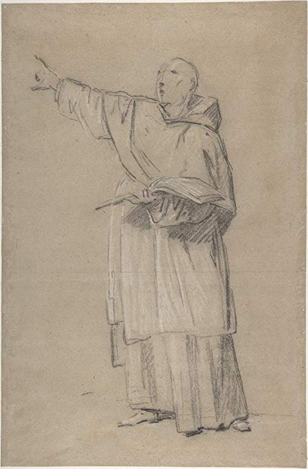 446x679 Drawing A Standing Monk Artist Anonymous, French - 18th Century Sketch