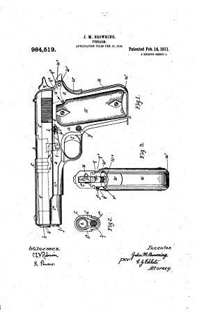 306x450 1911 Browning 984519 Colt Browning Pistol Patent Toys - 1911 Sketch