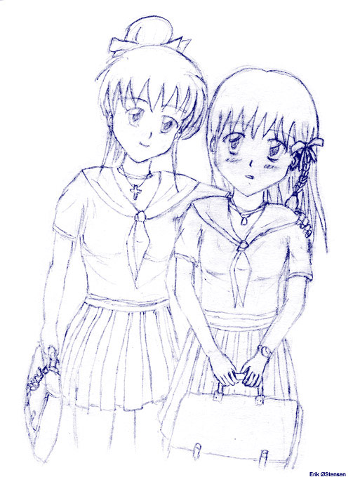 513x700 Sketch 2 Girls In A New School By Nostell - 2 Girls Sketch