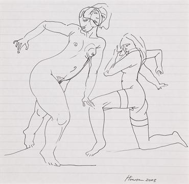 370x360 The Diary Sketches Peter Howson Obe `2 Girls` Pen And Ink - 2 Girls Sketch