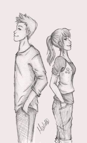 290x475 Pencil Drawing Boy And Girl Best Friends - 2 Girls Sketch