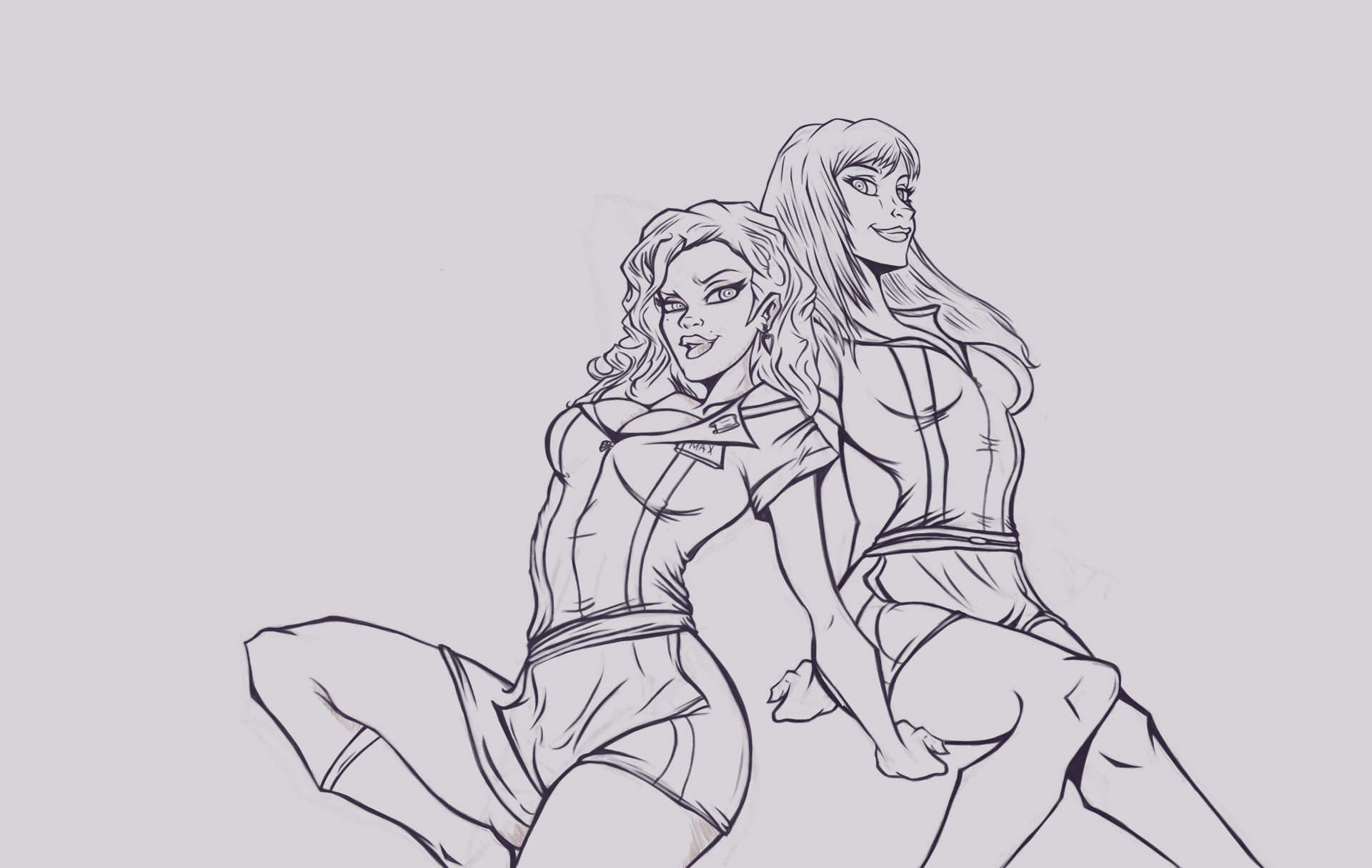 1920x1215 Artstation - 2 Girls Sketch