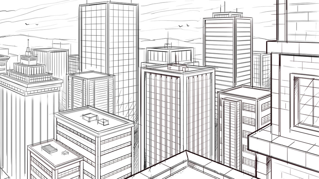 1024x576 How To Draw A City In Two Point Perspective Sketch By - 2 Point Perspective Sketch