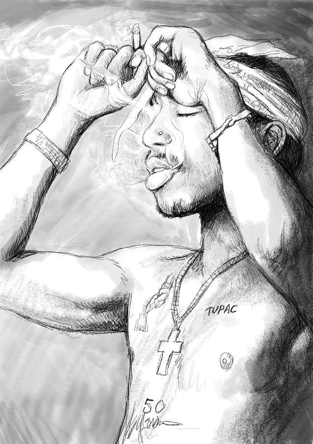 636x900 Tupac Shakur Art Drawing Sketch Portrait Painting By Kim Wang - 2pac Sketch