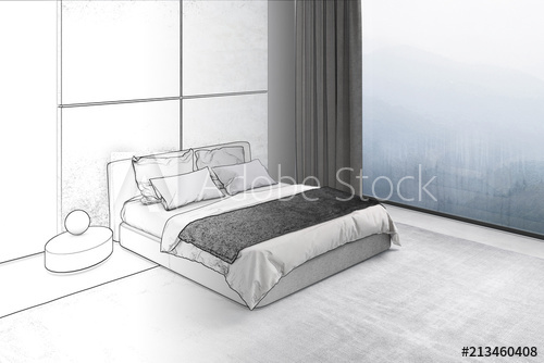 500x334 3d Illustration. Bedroom Sketch Turns Into A Real Interior - 3d Bedroom Sketch