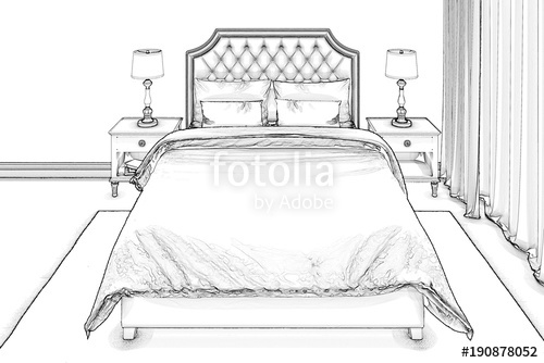 500x334 3d Illustration. Sketch Of A Bedroom Stock Photo And Royalty Free - 3d Bedroom Sketch