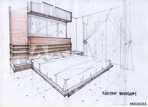 500x363 3d Sketch Illustration For A Master Bedroom - 3d Bedroom Sketch