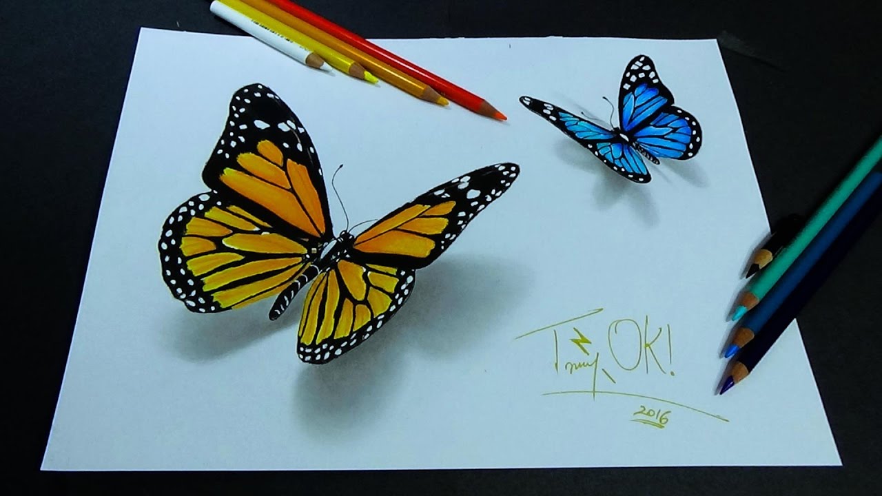 1280x720 Crazy 3d Butterfly Drawing - 3d Butterfly Sketch