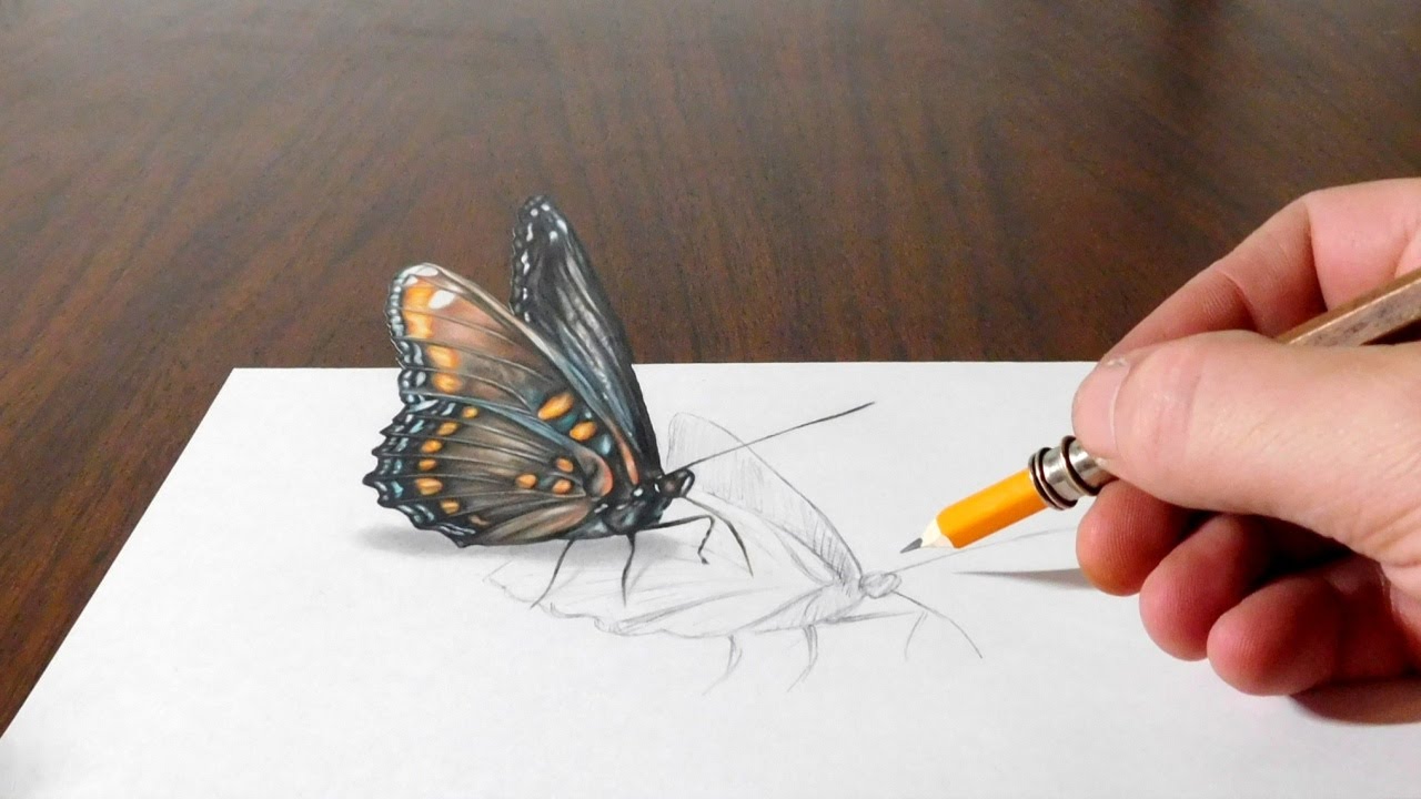 1280x720 Drawing A Butterfly - 3d Butterfly Sketch