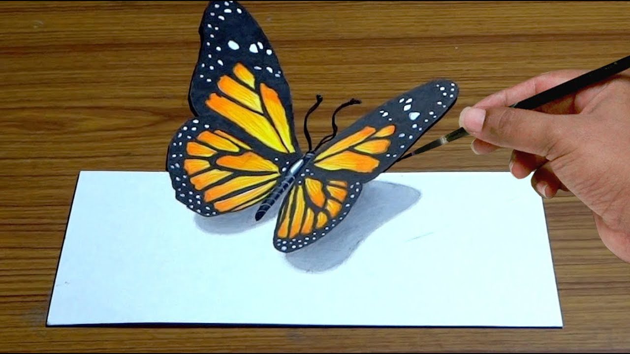 1280x720 How To Draw 3d Butterfly In Simple Way Anamorphic Illusion 3d - 3d Butterfly Sketch