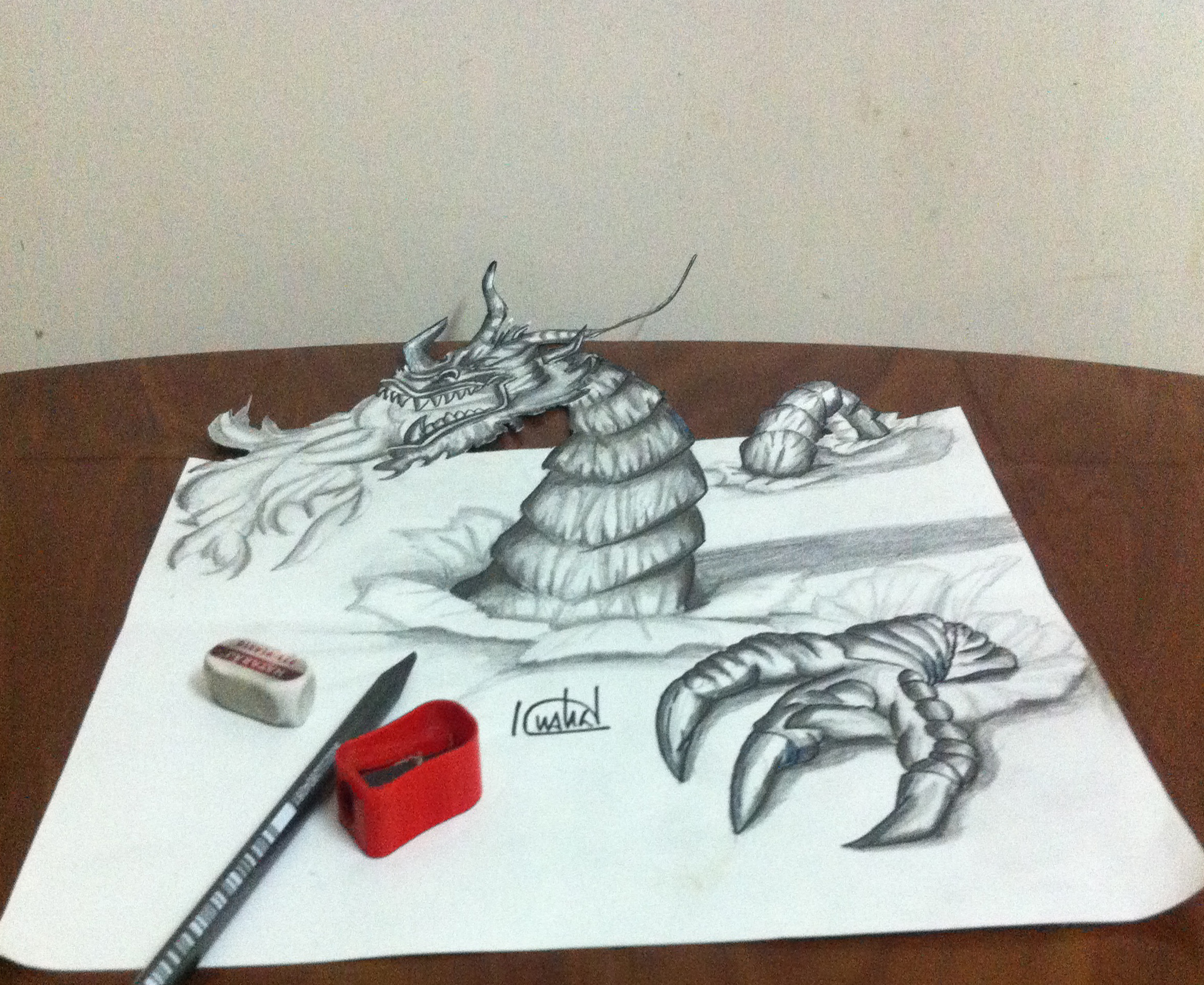 3300x2700 Entire The Dragon !! A Quick 3d Effect Sketch )) A Simple - 3d Cartoon Sketch