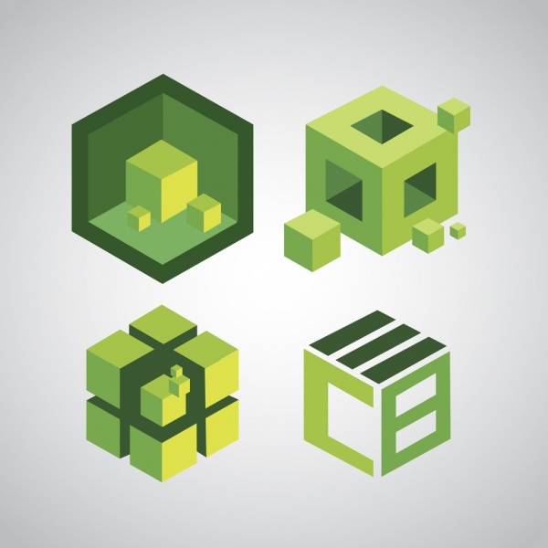 600x600 Green Cubes Icons Sketch 3d Decoration Free Vector In Adobe - 3d Cube Sketch