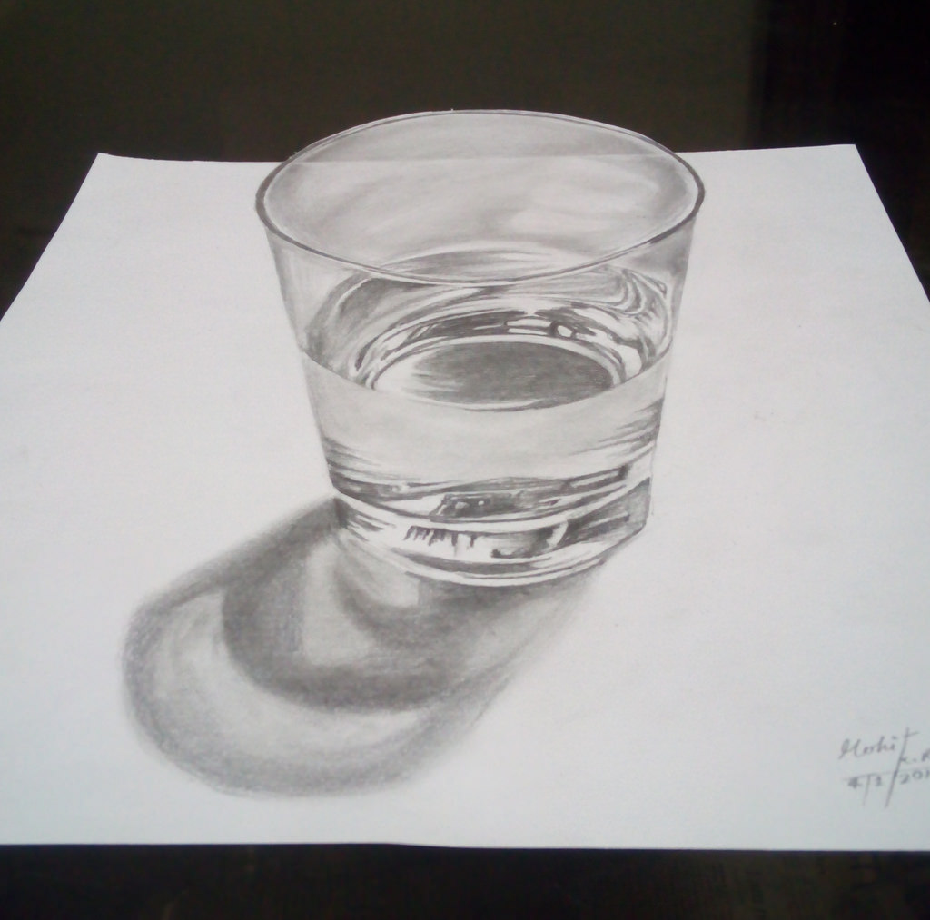 1024x1013 3d Glass Of Water Drawing By Mohit Kumar Rao Artist 2016 - 3d Glass Sketch