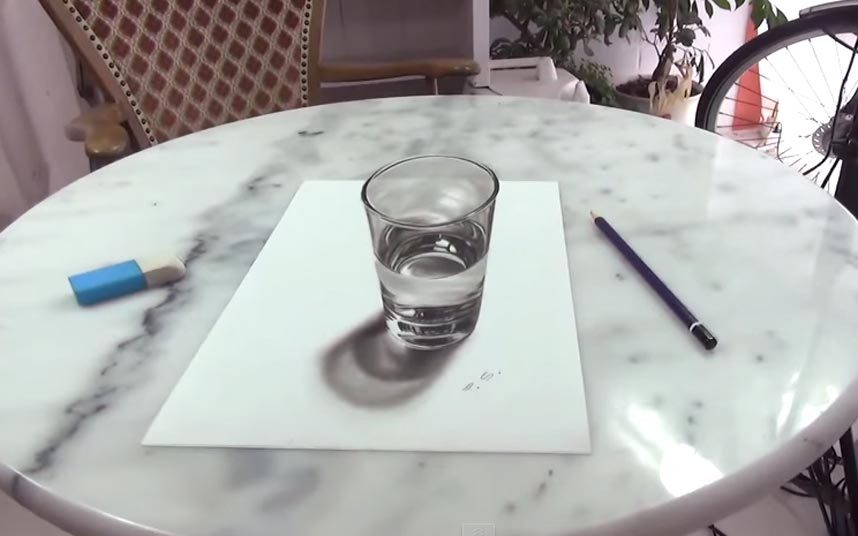 858x536 Video This 3d Drawing Of A Glass Of Water Will Confuse Your Poor - 3d Glass Sketch