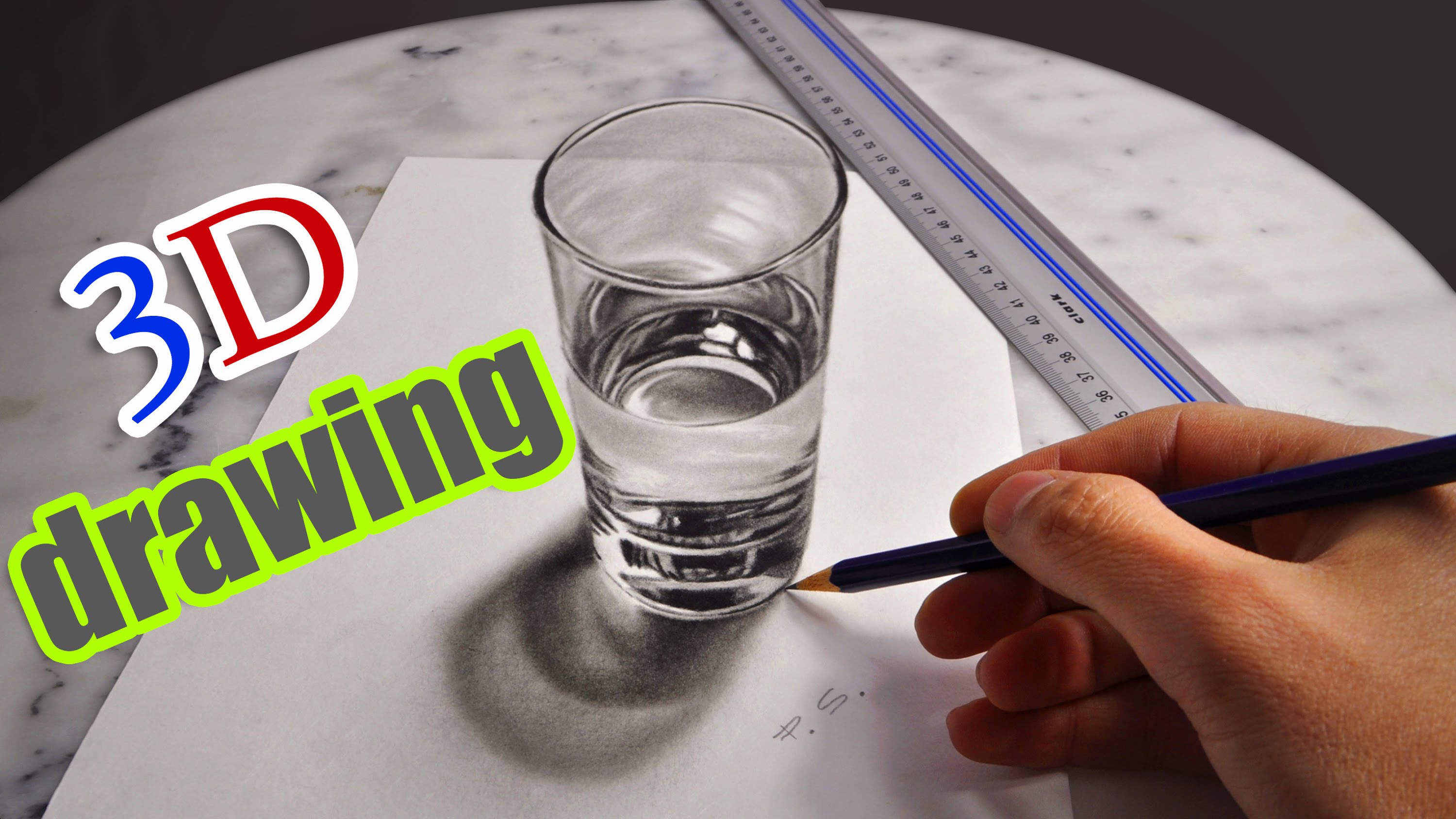 3000x1688 3d Drawing A Realistic Glass Of Water Amazing Illusion - 3d Glass Sketch