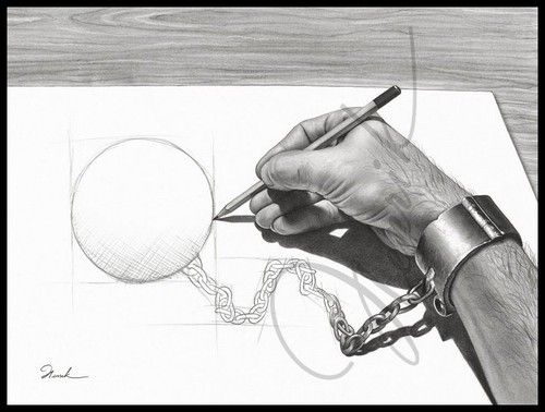 500x378 3d Pencil Drawing Of A Hand Sketching Its Own Chain. Mind - 3d Hand Sketch