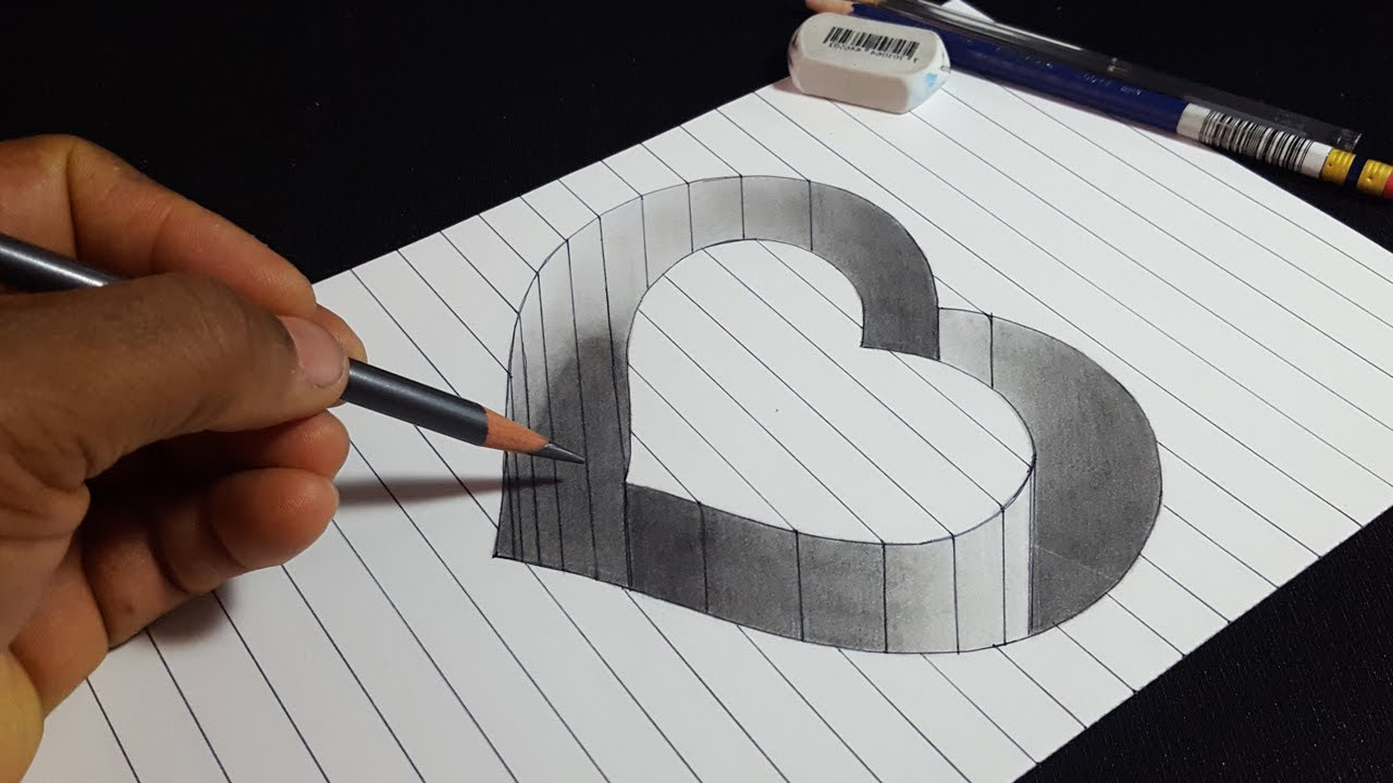 How To Draw A 3d Heart With Pencil