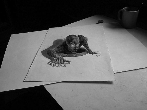 620x465 30 Stunning 3d Drawings On Paper - 3d Hole Sketch