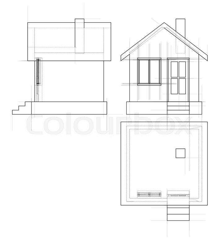 720x800 House Sketch. Vector Rendering Of 3d. Wire Frame Style Stock - 3d House Sketch