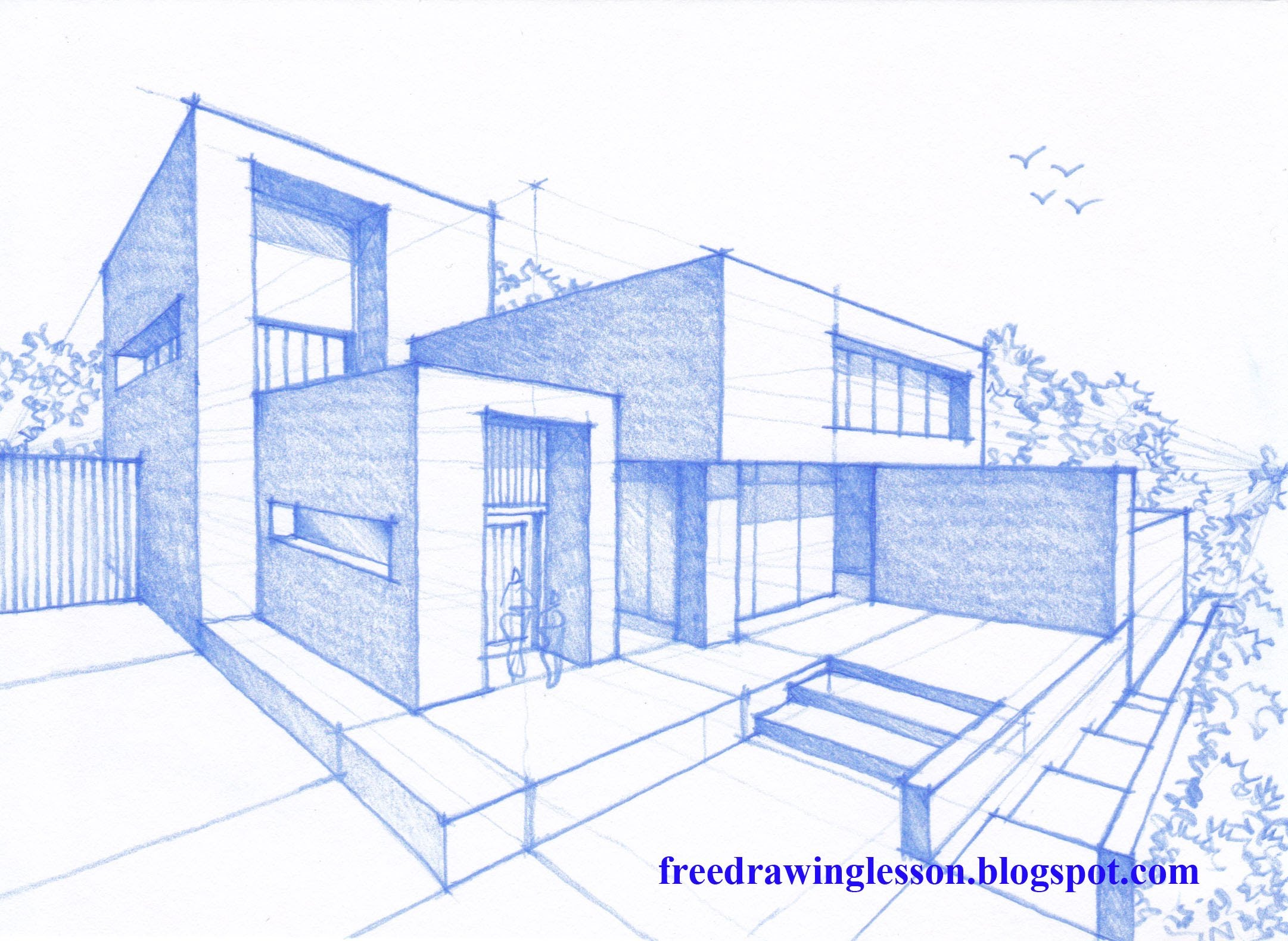 2162x1580 Draw A House In Perspective By Miandza - 3d House Sketch
