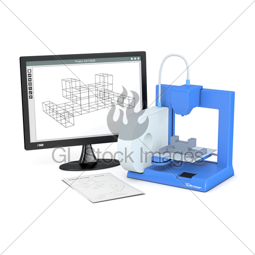 500x500 3d Printer, From Sketch To Prototype Gl Stock Images - 3d Printer Sketch
