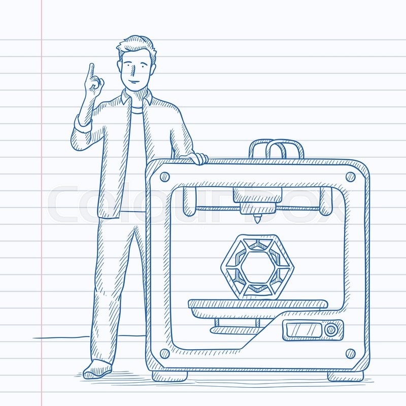 800x800 A Man Standing Near 3d Printer And Pointing Forefinger Up. Hand - 3d Printer Sketch