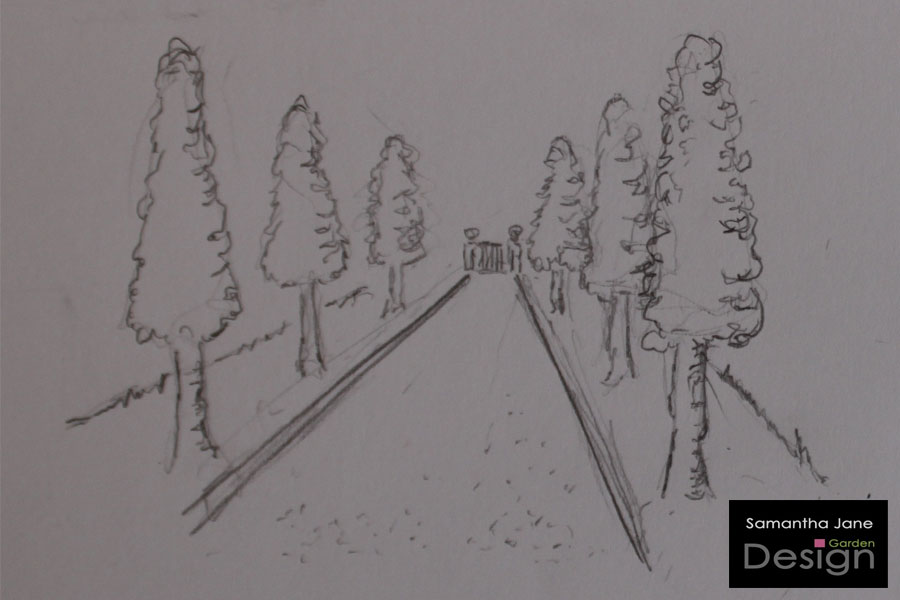 900x600 3d Sketch Of A Tree Lined Avenue Samantha Jane Garden Design - 3d Sketch