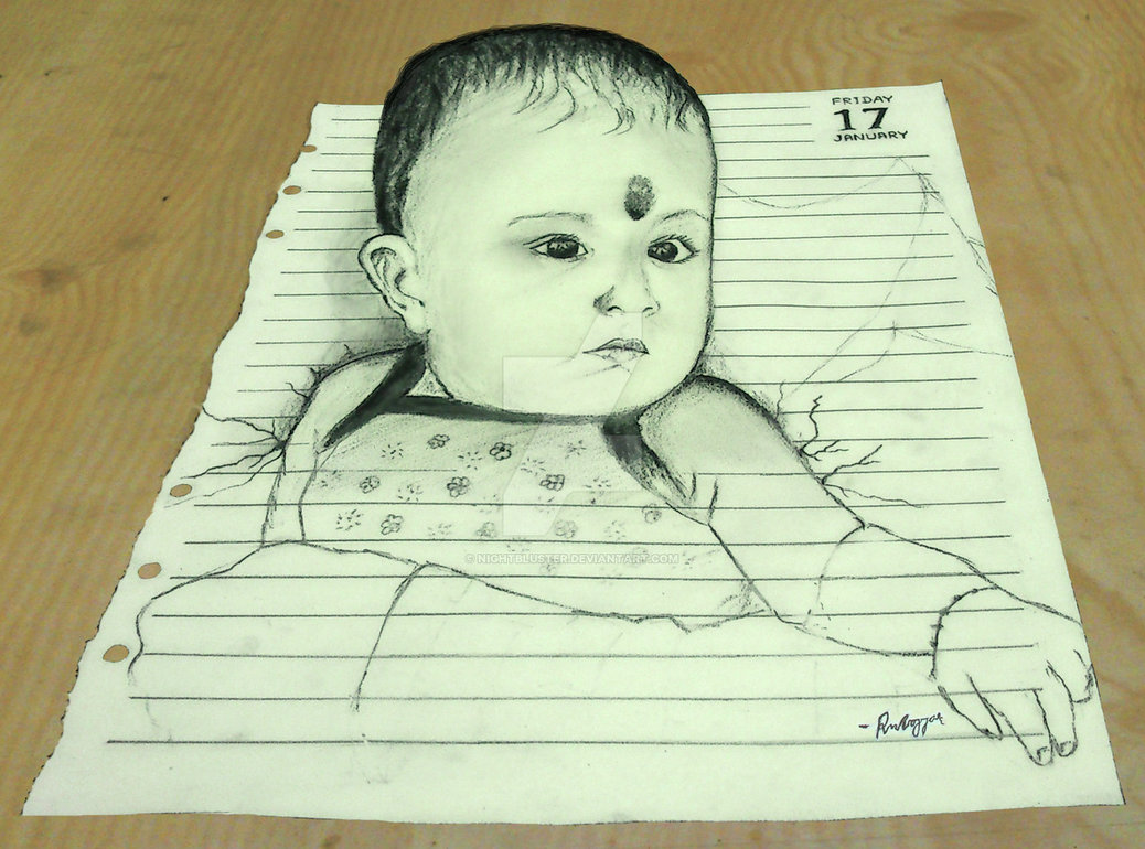 1038x770 3d Sketch Baby By Nightbluster - 3d Sketch Images