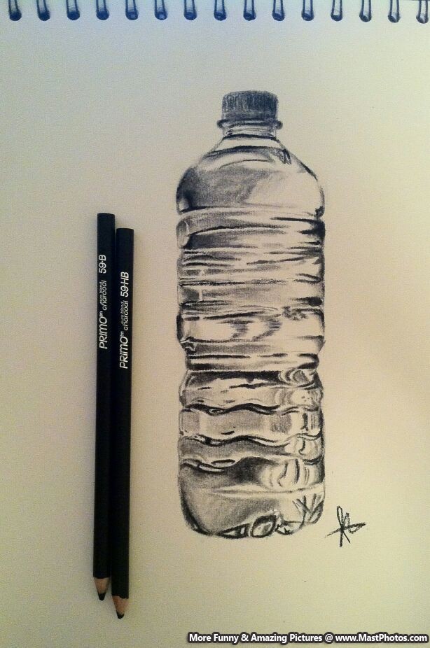 614x926 Amazing 3d Sketch Of A Water Bottle - 3d Sketch Images