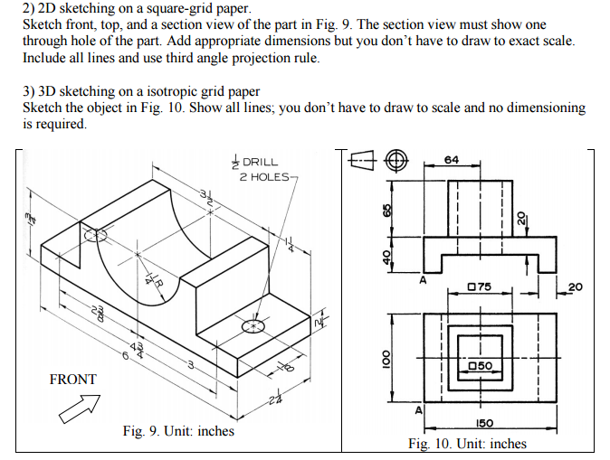 674x509 Solved 2d Sketching On A Square Grid Paper. Sketch Front - 3d Sketch Paper