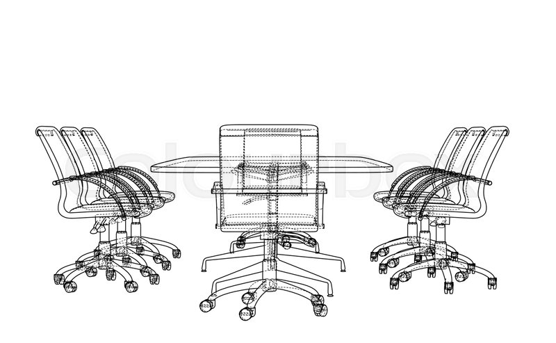 800x493 Conference Table With Chairs In Sketch Style. Vector Rendering Of - 3d Table Sketch