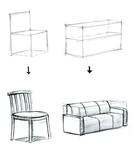 450x506 Draw A 3d Box Then Draw The Couchchair In The 3d Box - 3d Table Sketch