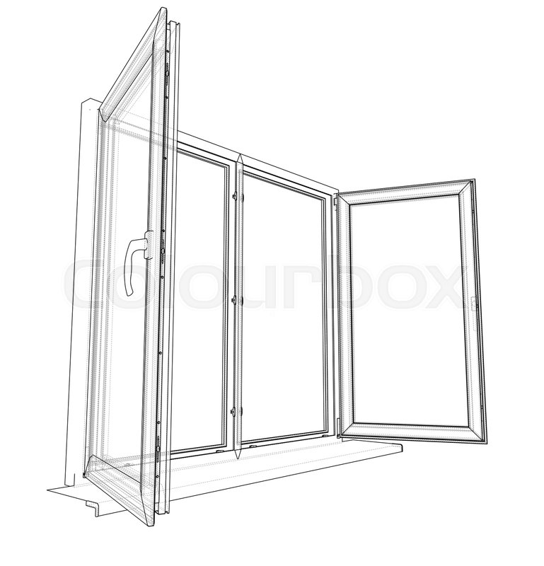 769x800 Open Windows Sketch. Vector Rendering Of 3d. Wire Frame Style. The - 3d Table Sketch