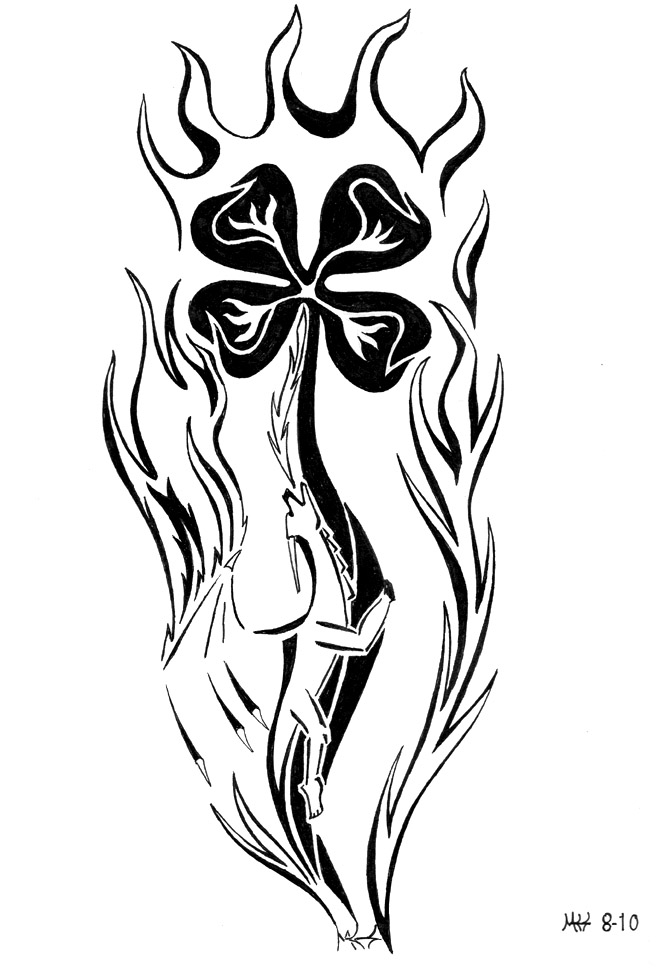 665x980 Dragon 4 Leaf Clover Tattoo By Dragonwolface - 4 Leaf Clover Sketch