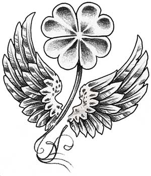 300x350 77 Irish Tattoos Shamrock, Clover, Cross, Claddagh Tattoo Designs - 4 Leaf Clover Sketch