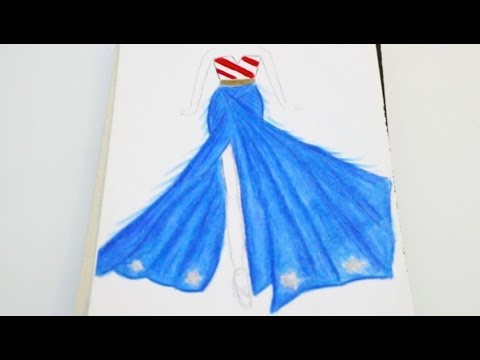 480x360 July The 4th Dress Design Sketch (Prismacolor Colored Pencils - 4th Of July Sketches