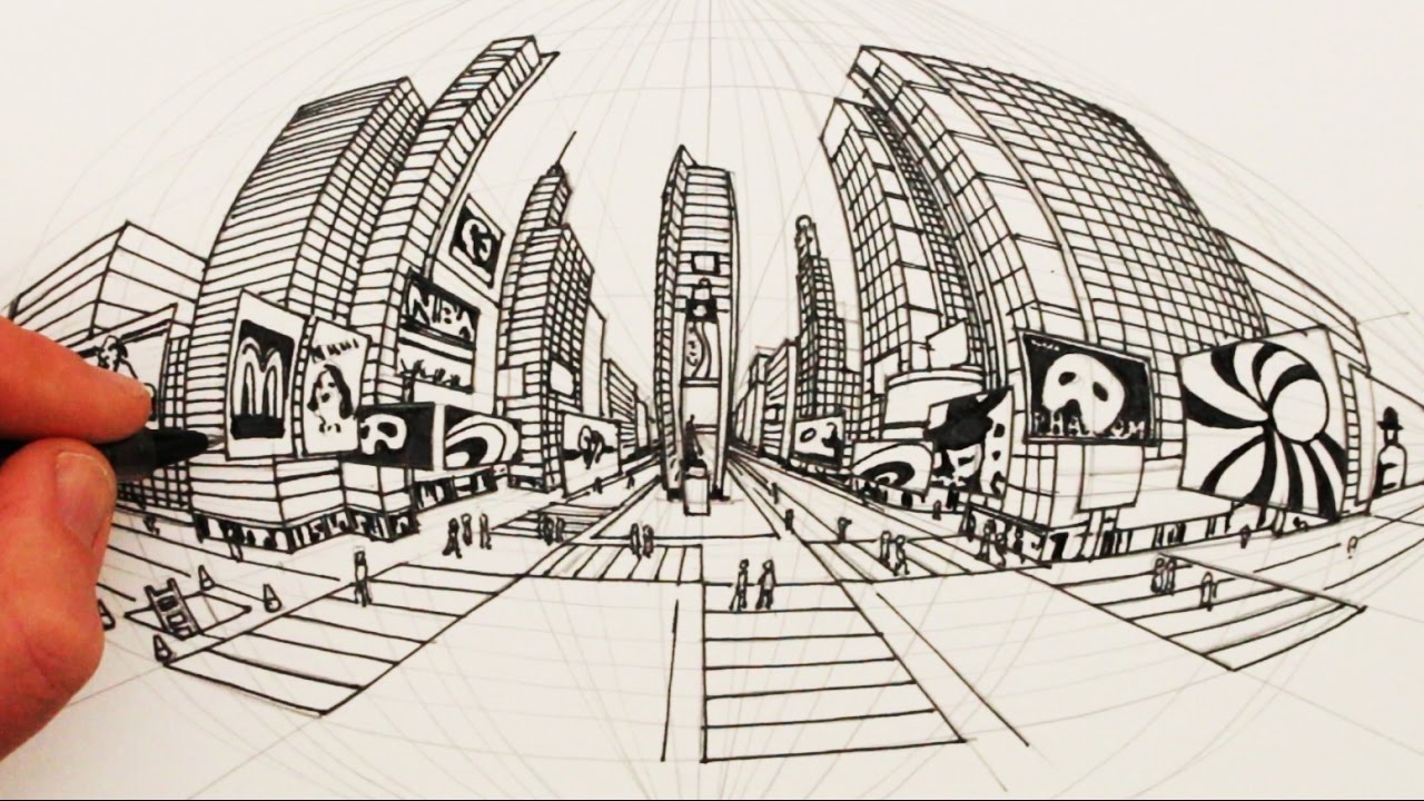 1280x720 How To Draw In 5 Point Perspective Times Square New York City - 5 Sketch