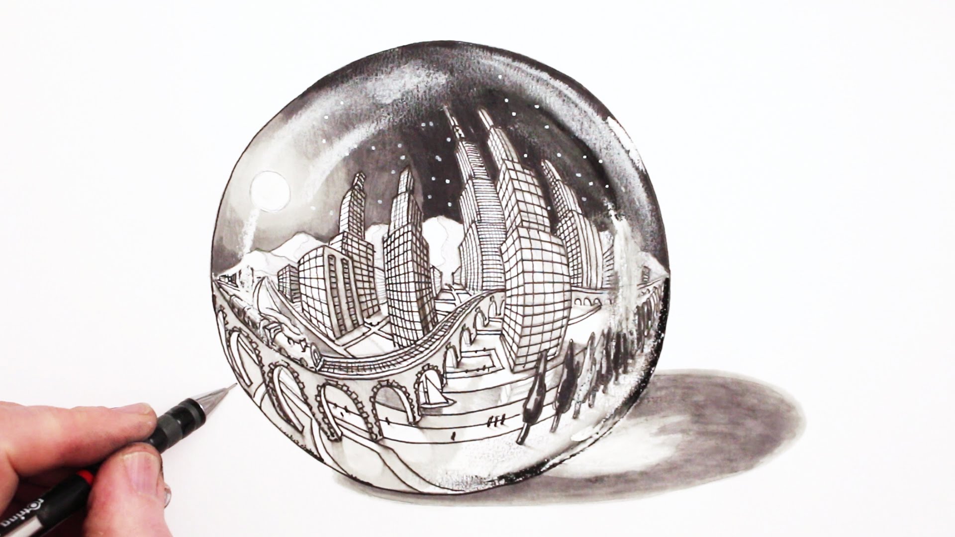 1920x1080 How To Draw In Perspective 5 Point City - 5 Sketch