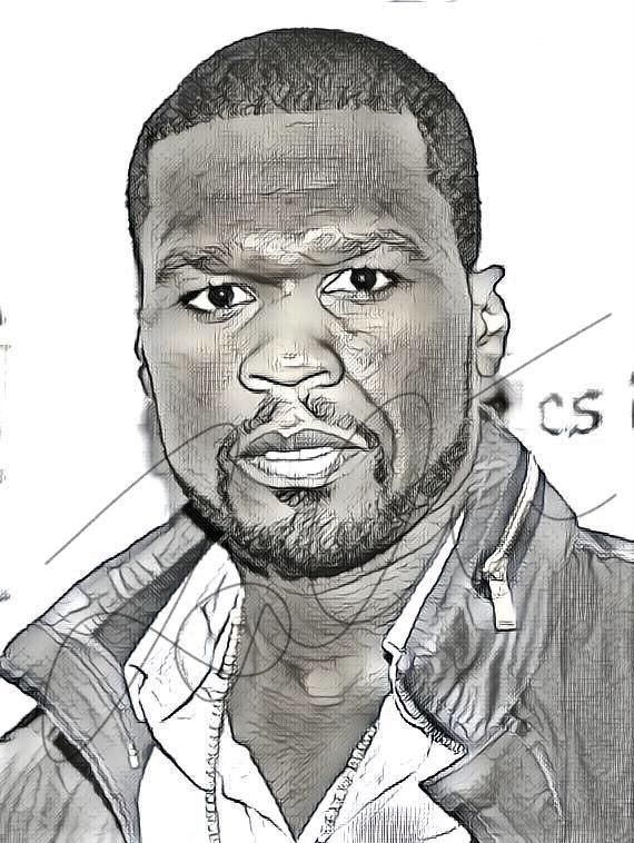 570x758 50 Cent Pencil Sketch Hand Drawn Print - 50 Cent Sketch