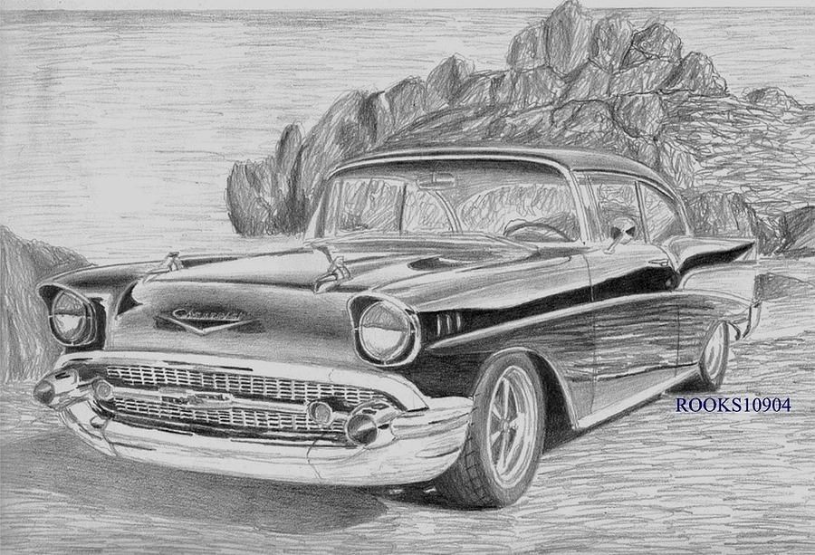 900x613 1956 Chevy Drawing - 57 Chevy Sketch