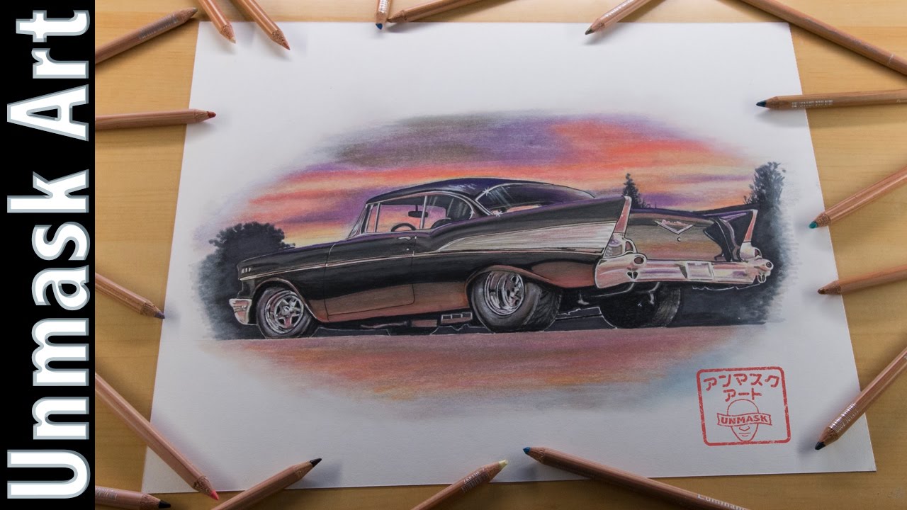 1280x720 Drawing A 1957 Chevy Bel Air Colored Pencil Drawing Time Lapse - 57 Chevy Sketch