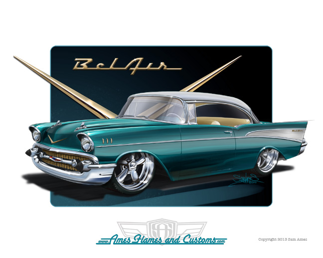648x518 Sam Ames 1957 Chevy Bel Air Hard Top - 57 Chevy Sketch