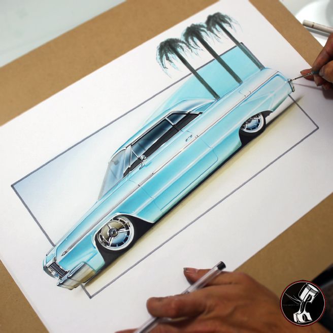 656x656 Custom 1964 Chevy Impala Marker Amp Airbrush Rendering Chad - 64 Impala Sketch