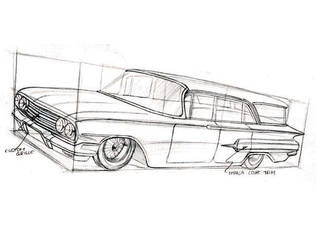 640x480 How To Draw A 1960 Chevy Impala - 64 Impala Sketch