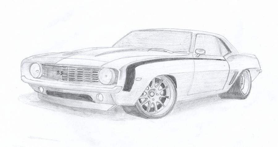 900x476 Camaro Ss Drawing By Leslie Schofield - 69 Camaro Sketch. 