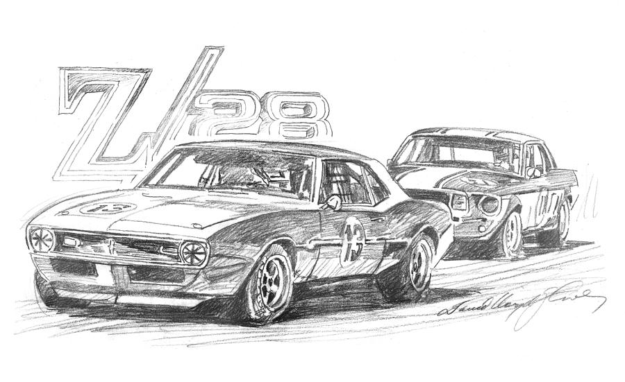 900x551 Camaro Z28 Trans Am Drawing By David Lloyd Glover - 69 Camaro Sketch