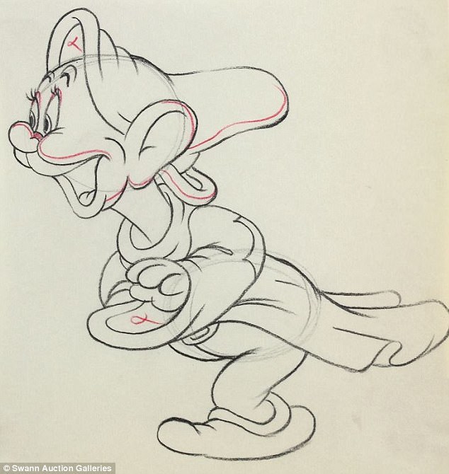 634x670 Snow White And The Seven Dwarfs Sketches To Auction In Nyc Daily - 7 Dwarfs Sketch