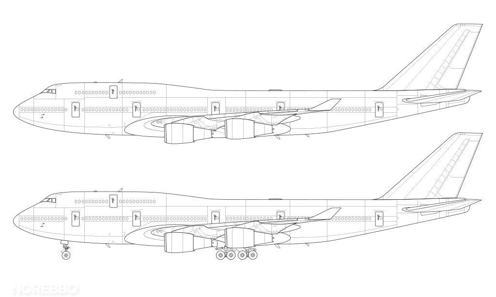 1024x614 Boeing 747 400 Technical Line Drawing Raptortor - 747 Sketch