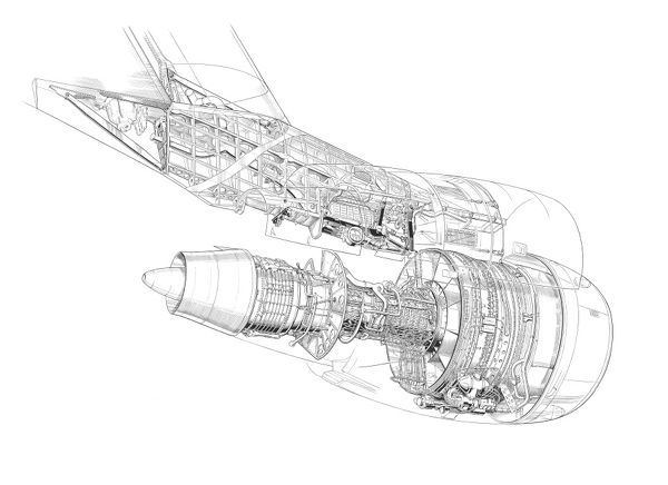 600x436 Boinggeneral Electric 747 Pylon And Ge Cf6 Cutaway Drawing - 747 Sketch
