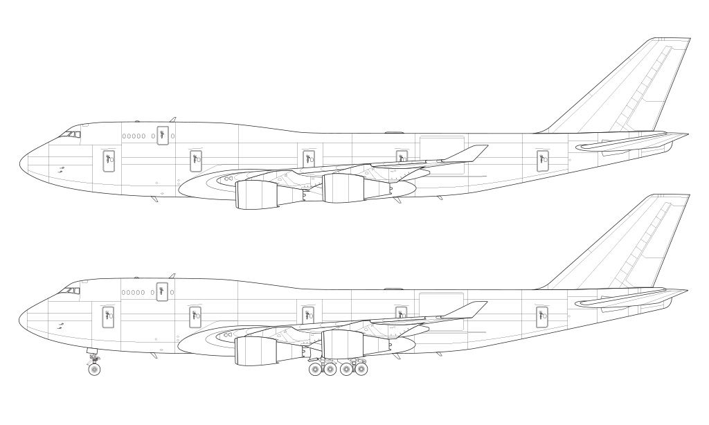 1024x614 747 400bcf Blueprint Side View Air Plane Drawings - 747 Sketch